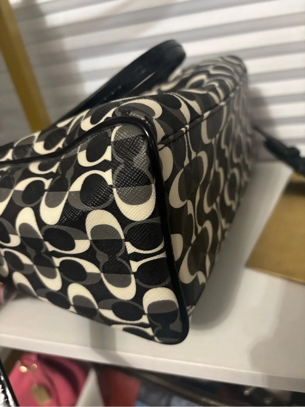 Coach Black and White Logo Satchel with Tan Tag - Picture 6 of 8